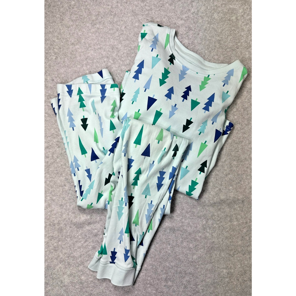 Primary Holiday Print Pajama Set 100 % Organic Cotton Kids Size 14 Trees Blue